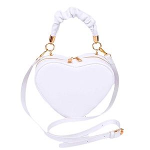 White Vegan Leather Heart Shaped Crossbody Shoulder Bag